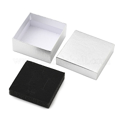 厚紙のジュエリーボックス  リングのために  ピアス  ネックレス  内部のスポンジ  正方形  銀  7.4x7.4x3.2cm&nbsp;CBOX-S018-08F