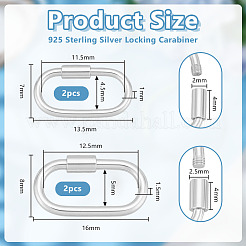 4Pcs 2 Styles 925 Sterling Silver Locking Carabiner&nbsp;STER-OC0001-04