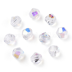 透明なガラスビーズを電気  半分ABカラーメッキ  多面カット  双円錐形  クリアAB  4.5x4mm  穴：1mm  約300個/袋&nbsp;GLAA-YWC0001-02A