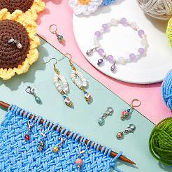 2 Sets 2 Style Glass Pearl & Handmade Polymer Clay Bead Charm Locking Stitch Marker&nbsp;HJEW-NB0002-08