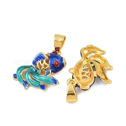 電気メッキ真鍮のエナメルチャーム  鉛フリー＆カドミウムフリー  魚  ゴールドカラー  19x17x5mm  穴：4x5.5mm&nbsp;KK-F723-14G-RS-1