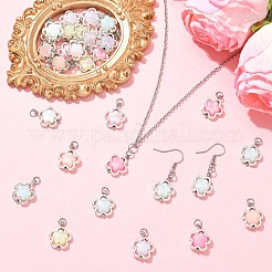透明アクリル & 合金ペンダント 30 個  花のチャーム  真鍮パーツ  ミックスカラー  22mm&nbsp;PALLOY-YW00181