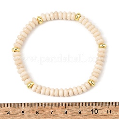 6MM Natural Petrified Wood Rondelle Beaded Stretch Bracelets with Brass Beads&nbsp;BJEW-JB14422