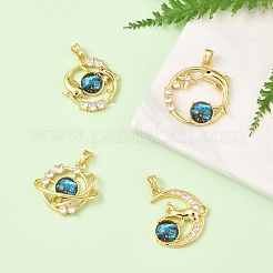 4Pcs 4 Styles Brass Micro Pave Clear Cubic Zirconia with Glass Pendants&nbsp;KK-YW0003-02