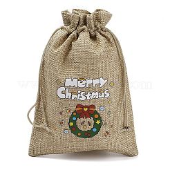 Christmas Printed Burlap Packing Pouches Drawstring Bags&nbsp;ABAG-Q053-02B-09