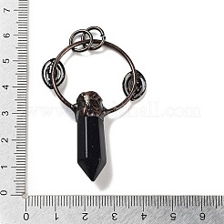 天然黒曜石のファセット加工された尖った弾丸の大きなペンダント  目と丸カン付きの真鍮リングチャーム  赤銅鉱  55~58x37x9~10mm  穴：6.6mm&nbsp;G-A221-02A