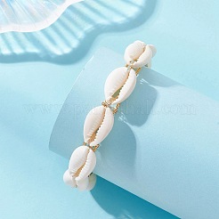 真鍮と螺旋状の貝殻を組み合わせた女性用バングル  カウリーシェルシェイプ  貝殻色  内径：1.79~2.24インチ（4.55~5.7cm）&nbsp;BJEW-TA00747