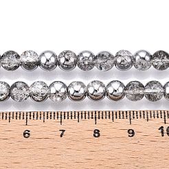 電気メッキクラックルガラスビーズ連売り  半分メッキ  ラウンド  銀  6~6.5mm  穴：1~1.2mm  約65~67個/連  14.76~15.16インチ（37.5~38.5cm）&nbsp;X-EGLA-N014-6mm-03