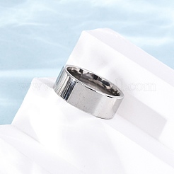 201ステンレススチールワイドバンド指輪  PVD真空メッキ  長持ちメッキ  ステンレス鋼色  8mm  内径：18mm&nbsp;RJEW-K252-02F-P