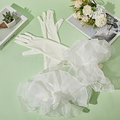 ベルベットの長指手袋  結婚式の花嫁用品のためのポリエステルカフ  ホワイト  650x330x2~330mm&nbsp;AJEW-WH20067-005C