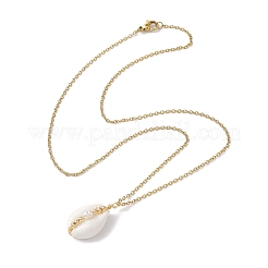 Natural Shell Pendant Necklace with 304 Stainless Cable Chains&nbsp;NJEW-JN04471