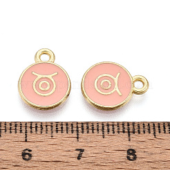 合金とエナメルのチャーム  フラットラウンドと12の星座  ライトゴールド  牡牛座  13.5x10.5x1.5mm  穴：1.6mm&nbsp;ENAM-T021-28B