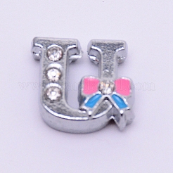 亜鉛合金スライドチャーム  ラインストーンとエナメル  a～zの文字  プラチナ  クリスタル  13x14x6mm  穴：8x2mm  26個/セット&nbsp;ALRI-WH0006-02P