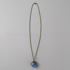 Luminous Glass Round Planet Pendant Necklace&nbsp;NJEW-WH0022-05AB-02