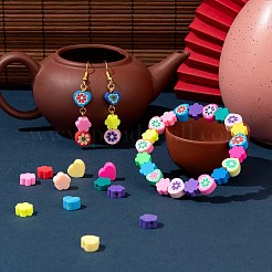150個3スタイルの手作りポリマークレイビーズ  フラワー＆ハート  ミックスカラー  9~10x9~10x4~5.5mm  穴：1.2~1.5mm  50個/スタイル  3スタイル  150個/箱&nbsp;CLAY-LS0001-07