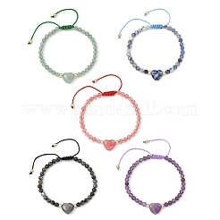 Adjustable Natural & Synthetic Mixed Gemstone Heart and Round Braided Bead Bracelets for Women&nbsp;BJEW-JB14511