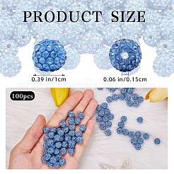パヴェボールディスコビーズ  樹脂粘土ラインストーンビーズ  ラウンド  ライトサファイア  pp13（1.9~2mm）  6列ラインストーン  10mm  穴：1.5mm  100個/セット&nbsp;RB-SZ0001-08B-02