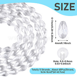 透明なティアドロップガラスビーズ5本  多面カット  透明  6~7x4mm  穴：0.8~0.9mm  約65個/連  16.14~16.42''（41~41.7センチメートル）&nbsp;GLAA-TA0004-21A