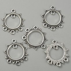 チベット風合金シャンデリアコネクターパーツ  中空  でこぼこのフラットラウンド  アンティークシルバー  25.5x22x1.5mm  穴：1.5mm&nbsp;FIND-TAC0011-62AS