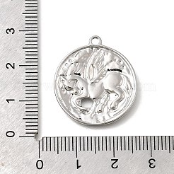 真鍮チャーム  ユニコーンのチャームが付いたフラットラウンド  プラチナ  14x12x3mm  穴：2mm&nbsp;LS-KK-U061-09P