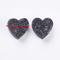 電気メッキ天然石ドゥルージー瑪瑙ビーズ  ハート  黒メッキ  9~10x9~10x5~7mm  穴：1~2mm&nbsp;G-E400-03-B02