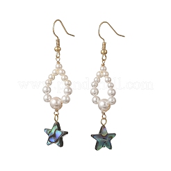 Shell Pearl & Abalone Shell/Paua Shell Beads Dangle Earrings&nbsp;EJEW-JE07314
