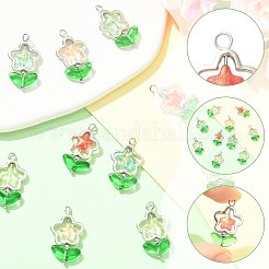 10色フラワーガラスペンダント5個  304ステンレススチール製金具付き  ミックスカラー  ステンレス鋼色  27.4mm  穴：3mm&nbsp;PALLOY-FS00077