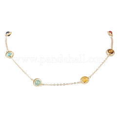 7 Chakra Natural Mixed Stone Round Beads Brass Cable Chain Necklaces&nbsp;NJEW-TA00235