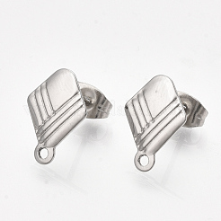 変色しない304ステンレススチールスタッドピアス金具  ピアスキャッチ/ピアスバックキャッチ付き  菱形  ステンレス鋼色  13x9mm  穴：1mm  辺の長さ：8mm  ピン：0.7mm&nbsp;STAS-S079-60B