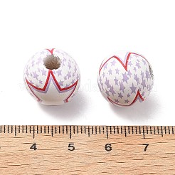 独立記念日のテーマの木製ヨーロッパビーズ  大穴ビーズ  ラウンド  印刷  スター  15.5mm  穴：4.5mm&nbsp;WOOD-I014-01F
