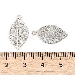 メッキ真鍮細工のペンダントラック  長持ちメッキ  葉のチャーム  カドミウムフリー＆ニッケルフリー＆鉛フリー  プラチナ  20.5x11x0.3mm  穴：1.2mm&nbsp;KK-Q792-02P