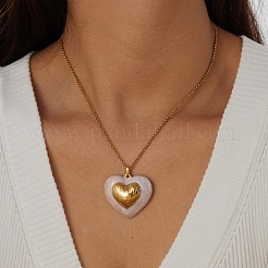 304 Stainless Steel Enamel Pink Heart Pendant Necklaces for Women&nbsp;WG9BEC2-01