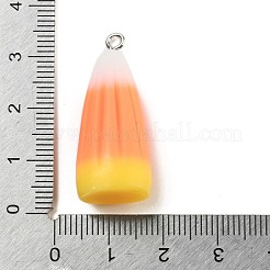 ハロウィン不透明樹脂ペンダント  プラチナメッキの鉄製ループが付いたキャンディコーンチャーム  オレンジ  33x14x11mm  穴：1.5mm&nbsp;X-RESI-C049-01