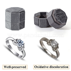 ベルベット カバー プラスチック カップル リング ボックス  結婚指輪のギフトケース  八角形  グレー  5.1x5x4.9cm&nbsp;VBOX-WH20003-001D