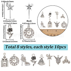 シンデレラテーマのチベットスタイルの合金ペンダント80個、8スタイル  混合図形  アンティークシルバー  12.5~28x10.5~19x2~5mm  穴：1.6~2.8mm  10個/スタイル&nbsp;TIBEP-SC0003-60