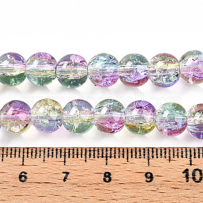 透明クラックルガラスビーズ連売り  ラウンド  カラフル  7~7.5x8.2mm  穴：1.4mm  約102~108個/連  28.90~30.63''（73.4~77.8センチメートル）&nbsp;GLAA-T025-8mm-02C-1
