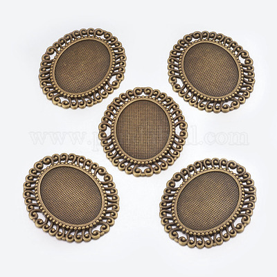 Tibetan Style Cabochon Connector Setting&nbsp;TIBEP-EA094YKG-AB-LF-1