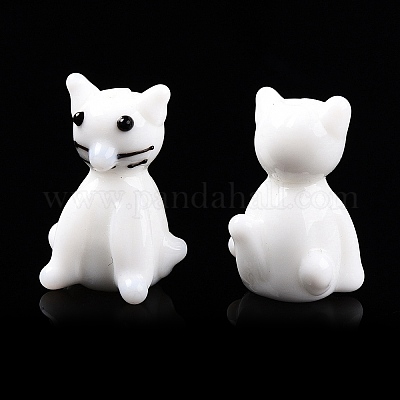 手作りランプワークビーズ  猫の形  ホワイト  21x14.5x12.5mm  穴：1.8mm&nbsp;LAMP-T021-19-1