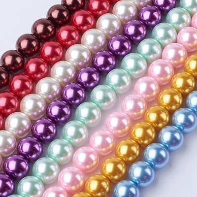 Glass Pearl Beads Strands Round Mixed Color 8mm Hole 1 1.5mm About 110pcs strand 32 inch strand Glass Round Multicolor
