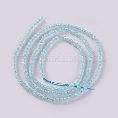ガラスビーズ連売り  多面カット  ラウンド  ライトブルー  2x2mm  穴：0.4mm  約183~187個/連  13.38