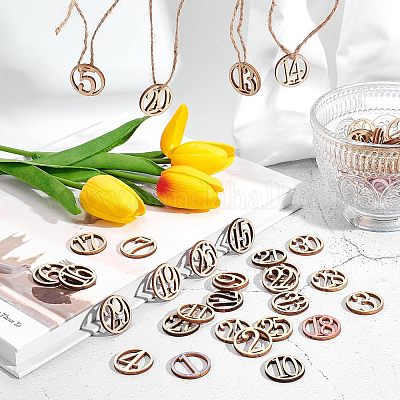 ウッドカボション  番号付きリング  バリーウッド  25x2.5mm  30個/袋&nbsp;WOOD-WH0017-03-1