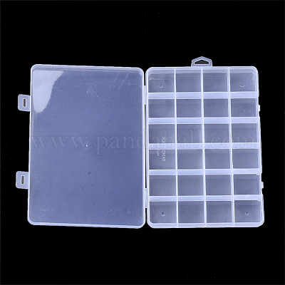 プラスチックビーズ収納ケース  24のコンパートメント  長方形  透明  19x13x2.2cm  穴：6x16.5mm  コンパートメント：30x30mm&nbsp;CON-Q031-02-1