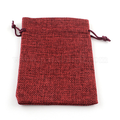 黄麻布ラッピングポーチ巾着袋  暗赤色  20x15cm&nbsp;ABAG-Q050-15x20-06-1