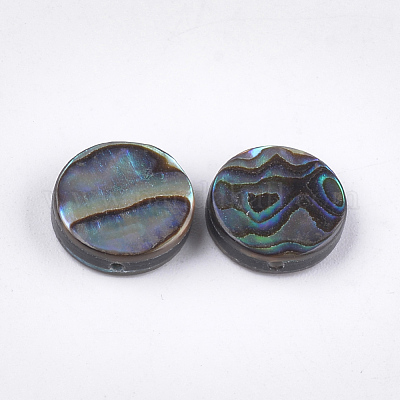 アワビ殻/パウア殻ビーズ  フラットラウンド  グリーン  12x3~4mm  穴：1.2mm&nbsp;SSHEL-T008-06A-1