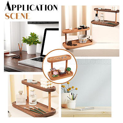 2段楕円形木製ディスプレイラック フィギュア用卓上小物収納トレイ