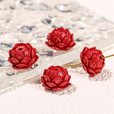 合成辰砂ビーズ 蓮の花のビーズ レッド 12x7mmの通販 - PandaHall
