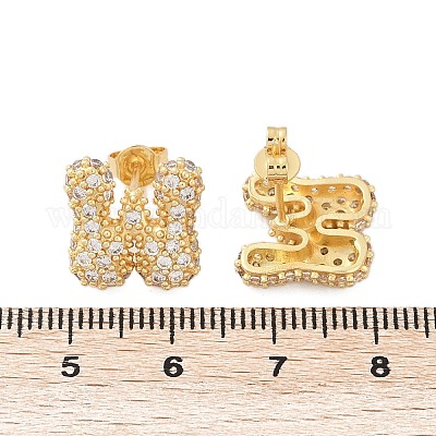 Brass Micro Pave Cubic Zirconia Stud Earrings&nbsp;EJEW-Z091-04G-W-1