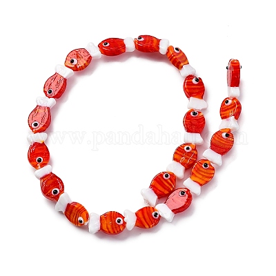 手作りランプワークビーズ連売り  魚  レッド  20~21x12~12.5x7.5~10.5mm  穴：1.2mm  約20個/連  16.26インチ（41.3cm）&nbsp;LAMP-G154-07M-1