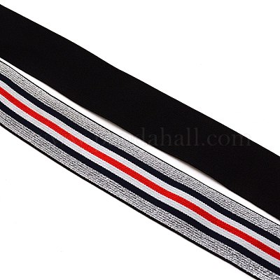 ポリエステル弾性リボン  ストライプ模様付き  フラット  銀  40x1.5mm&nbsp;EC-WH0013-17-1