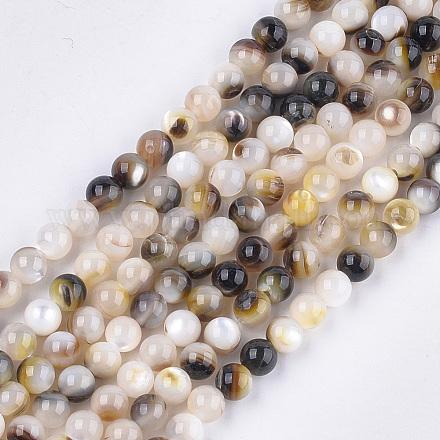 黒リップシェルビーズ連売り  ラウンド  ブラック  5mm  穴：0.8mm  約77個/連  14.9インチ&nbsp;SHEL-S274-92C-1